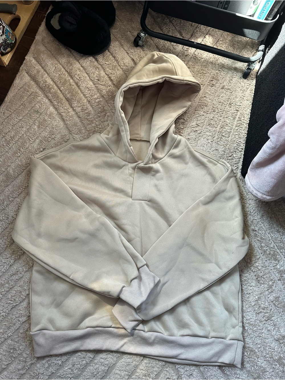SHEIN Cream Hooded Pullover Sweatshirt